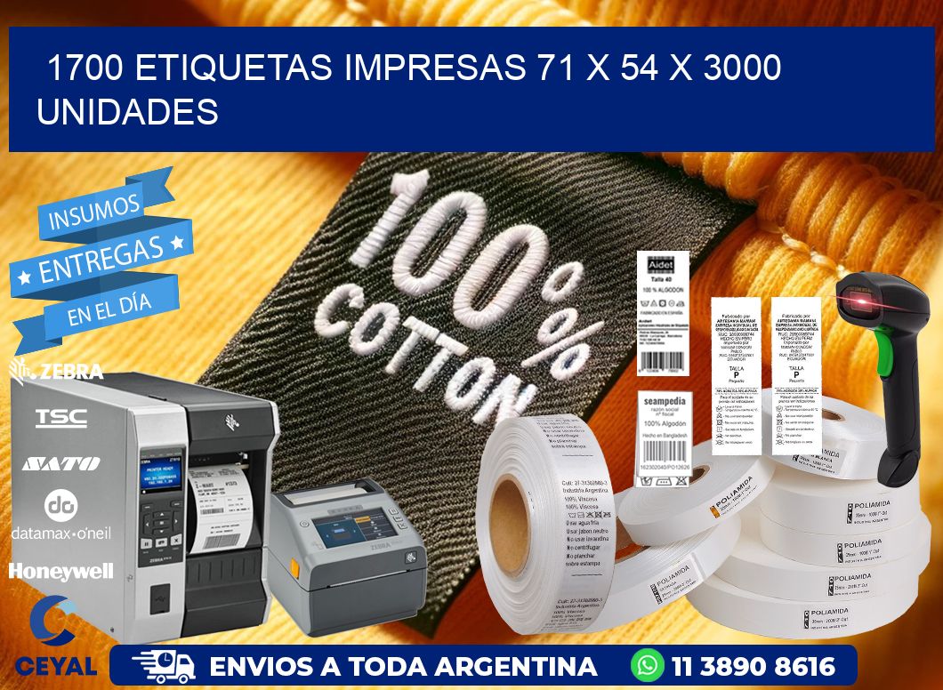 1700 ETIQUETAS IMPRESAS 71 x 54 X 3000 UNIDADES