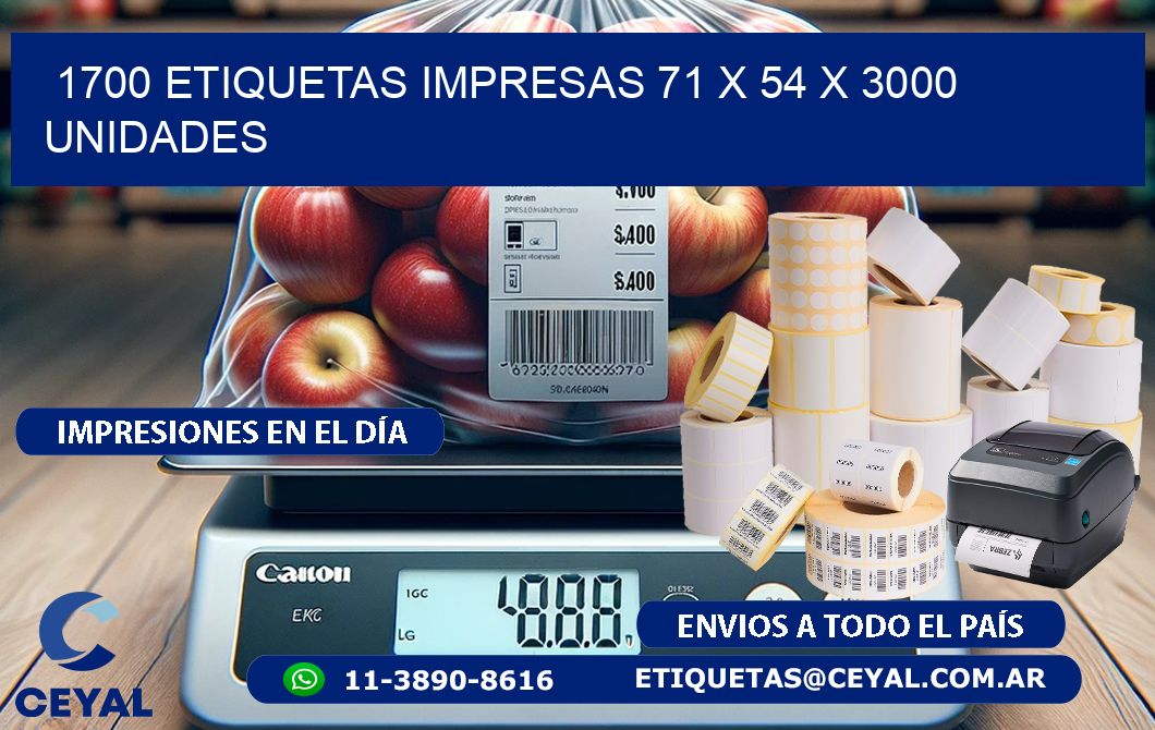 1700 ETIQUETAS IMPRESAS 71 x 54 X 3000 UNIDADES