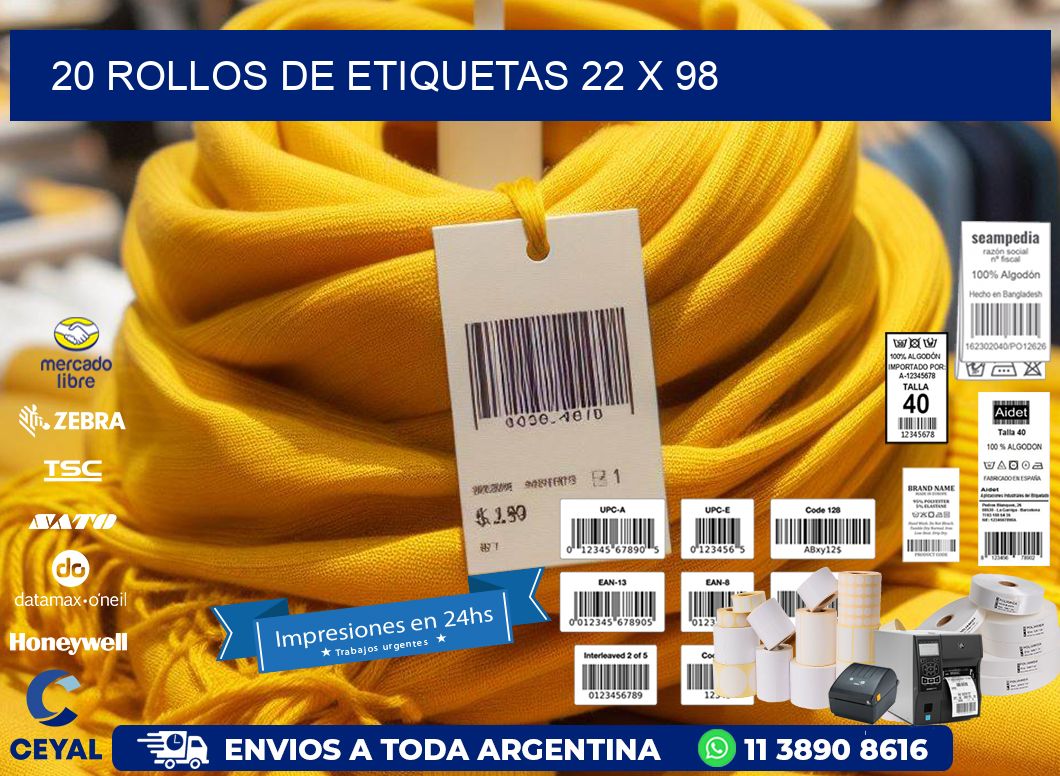 20 ROLLOS DE ETIQUETAS 22 x 98
