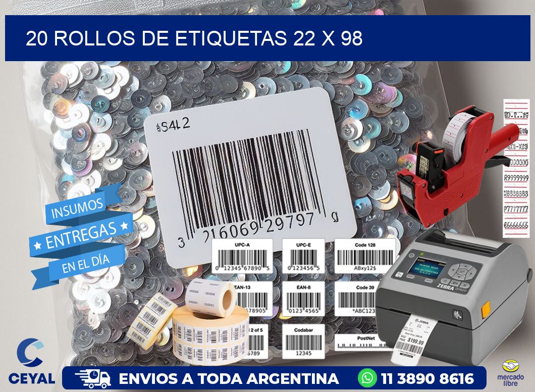 20 ROLLOS DE ETIQUETAS 22 x 98