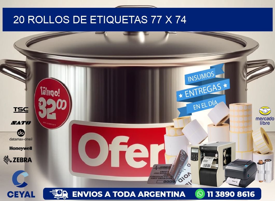 20 ROLLOS DE ETIQUETAS 77 x 74