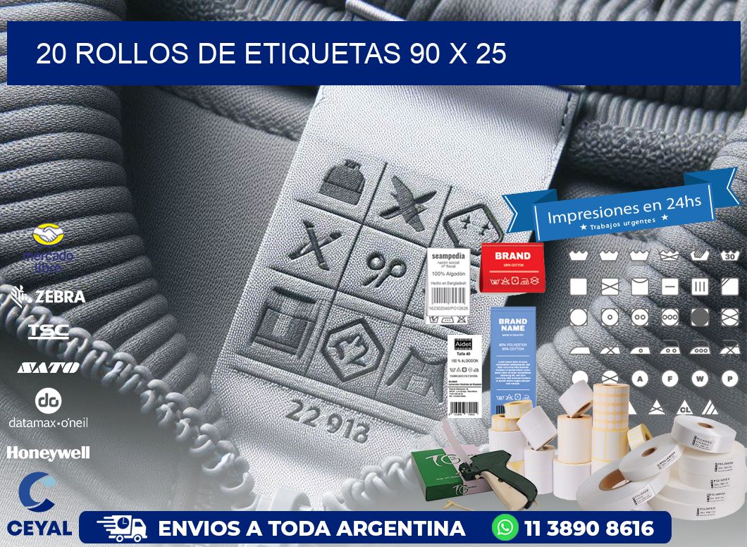 20 ROLLOS DE ETIQUETAS 90 x 25