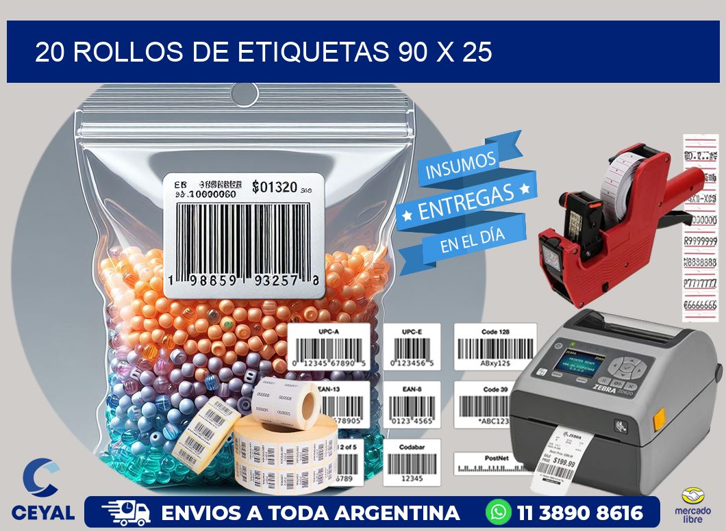20 ROLLOS DE ETIQUETAS 90 x 25