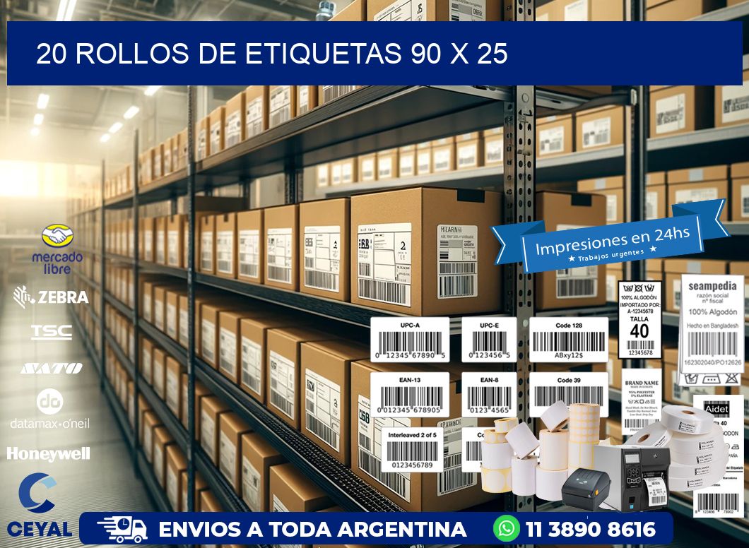20 ROLLOS DE ETIQUETAS 90 x 25