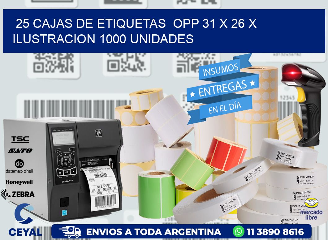 25 CAJAS DE ETIQUETAS OPP 31 x 26 X ILUSTRACION 1000 UNIDADES