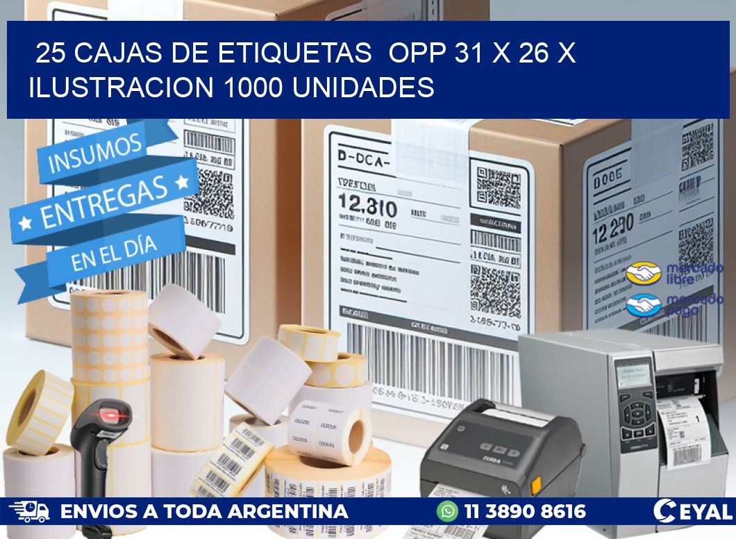 25 CAJAS DE ETIQUETAS  OPP 31 x 26 X ILUSTRACION 1000 UNIDADES
