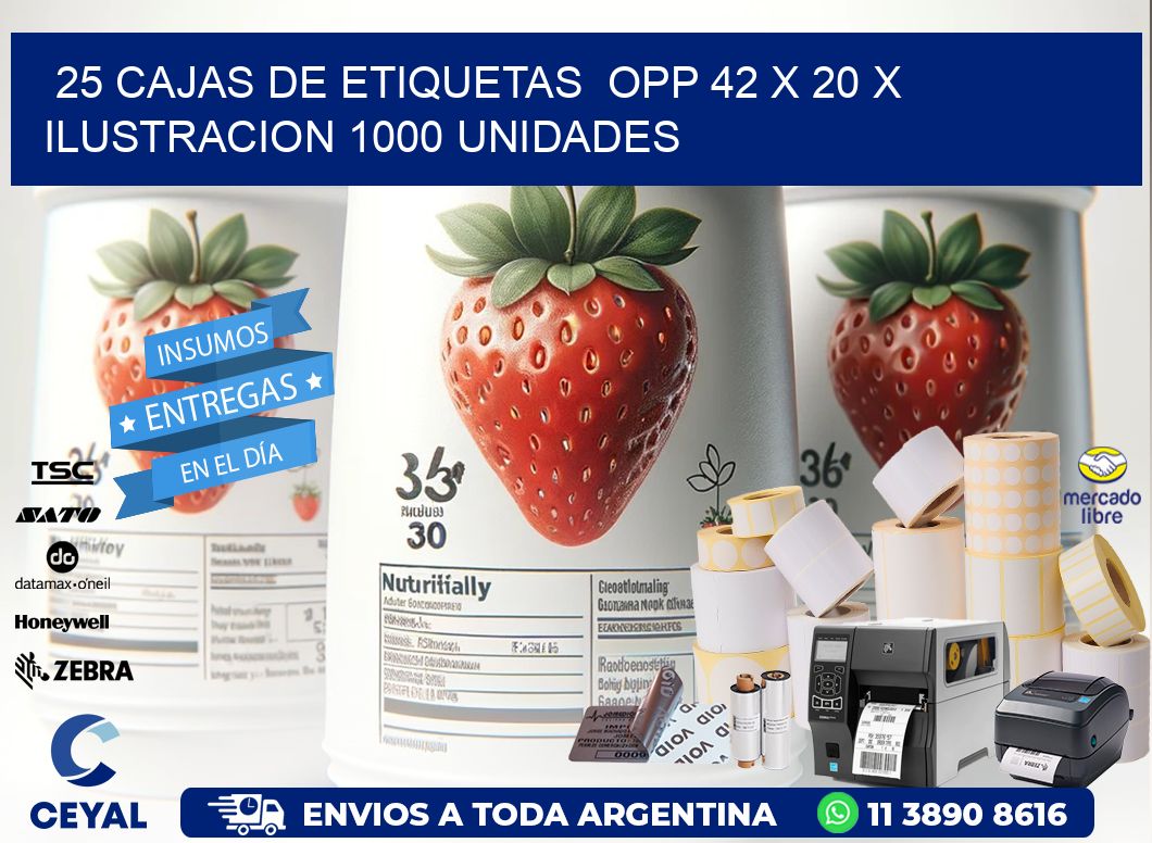 25 CAJAS DE ETIQUETAS  OPP 42 x 20 X ILUSTRACION 1000 UNIDADES