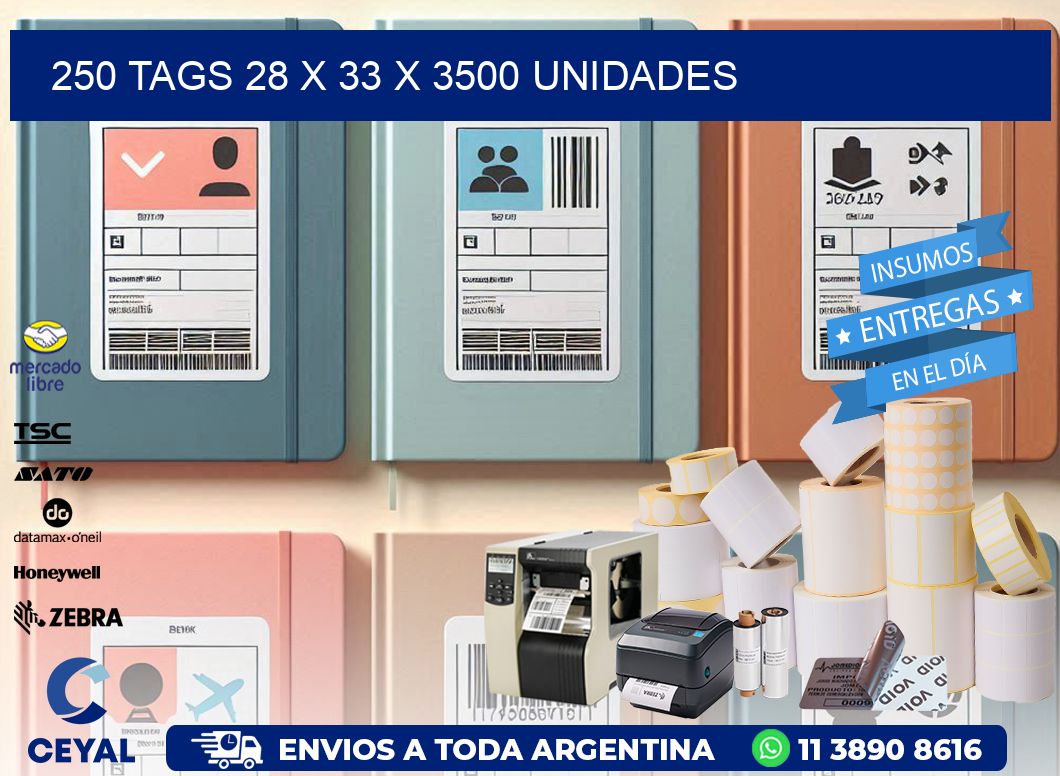 250 TAGS 28 x 33 X 3500 UNIDADES