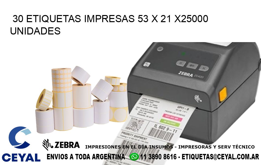 30 ETIQUETAS IMPRESAS 53 x 21 X25000 UNIDADES