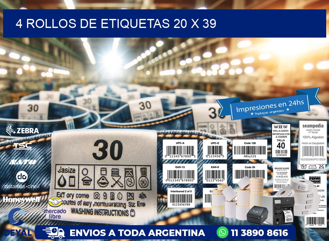 4 ROLLOS DE ETIQUETAS 20 x 39