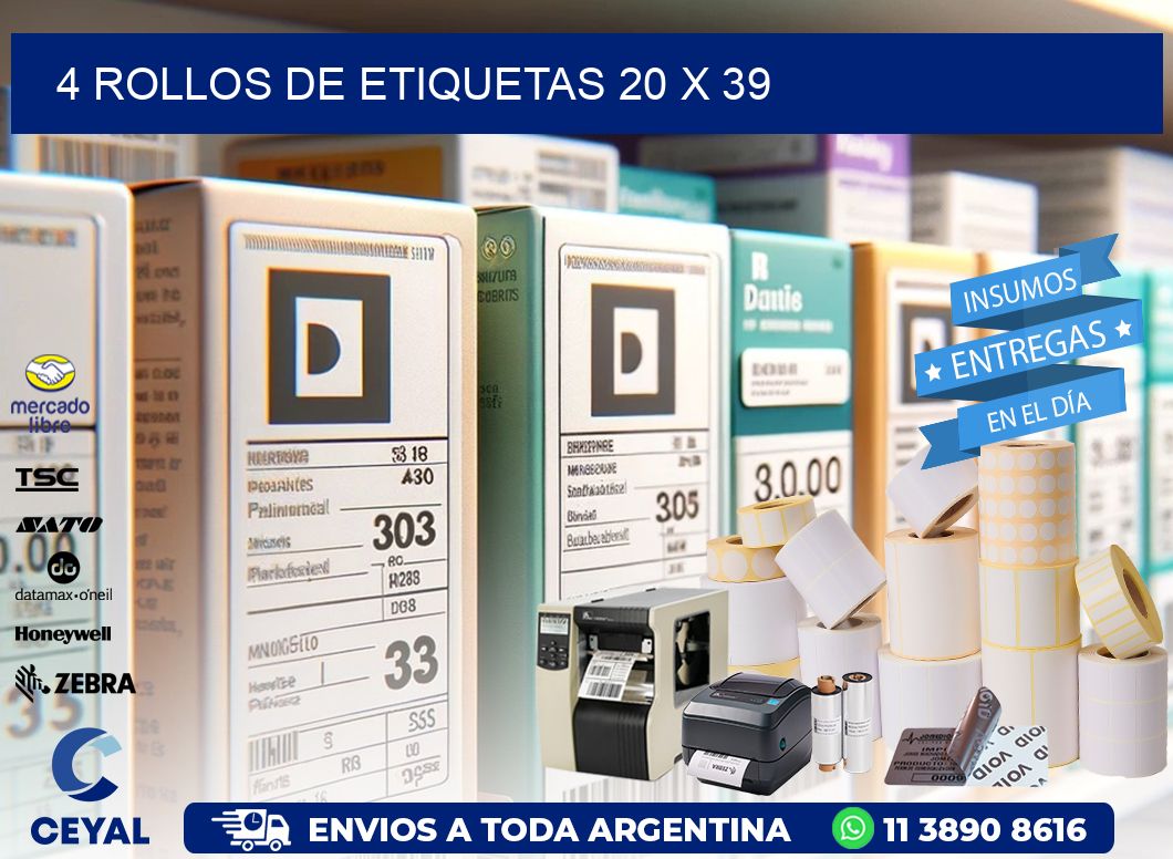 4 ROLLOS DE ETIQUETAS 20 x 39