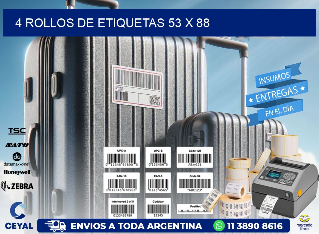 4 ROLLOS DE ETIQUETAS 53 x 88
