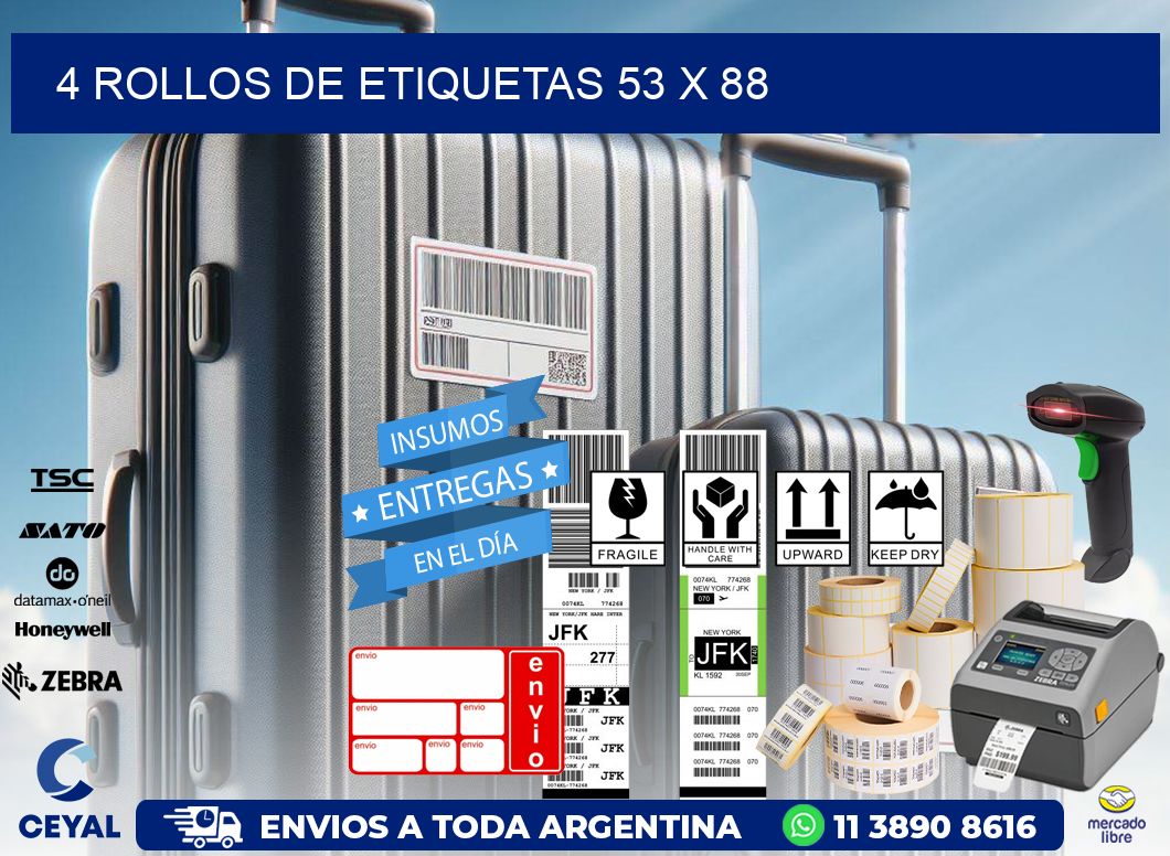 4 ROLLOS DE ETIQUETAS 53 x 88