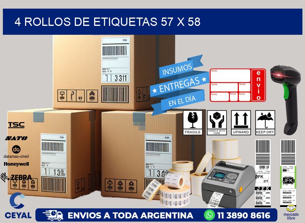 4 ROLLOS DE ETIQUETAS 57 x 58