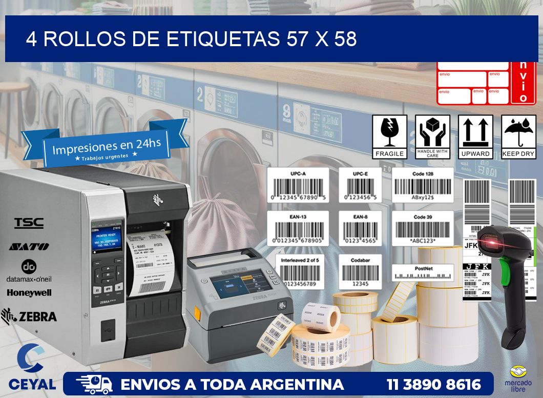 4 ROLLOS DE ETIQUETAS 57 x 58