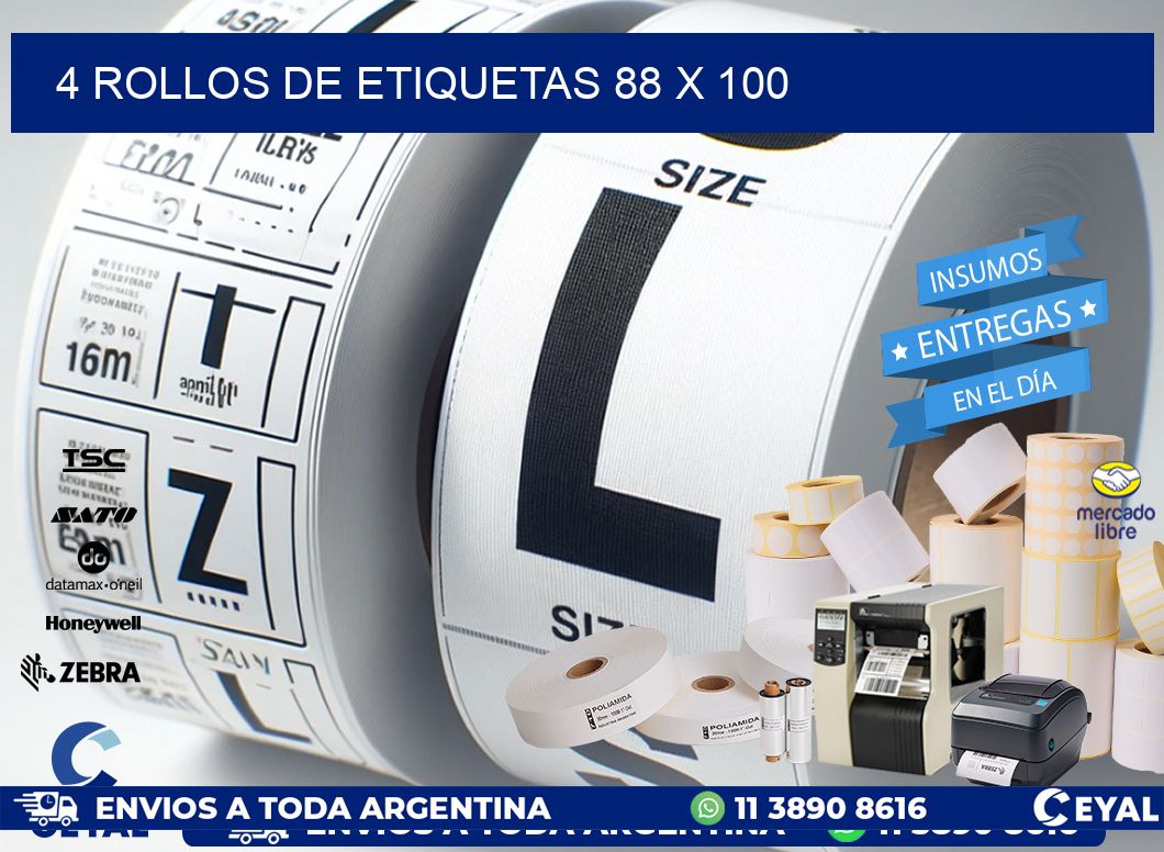 4 ROLLOS DE ETIQUETAS 88 x 100