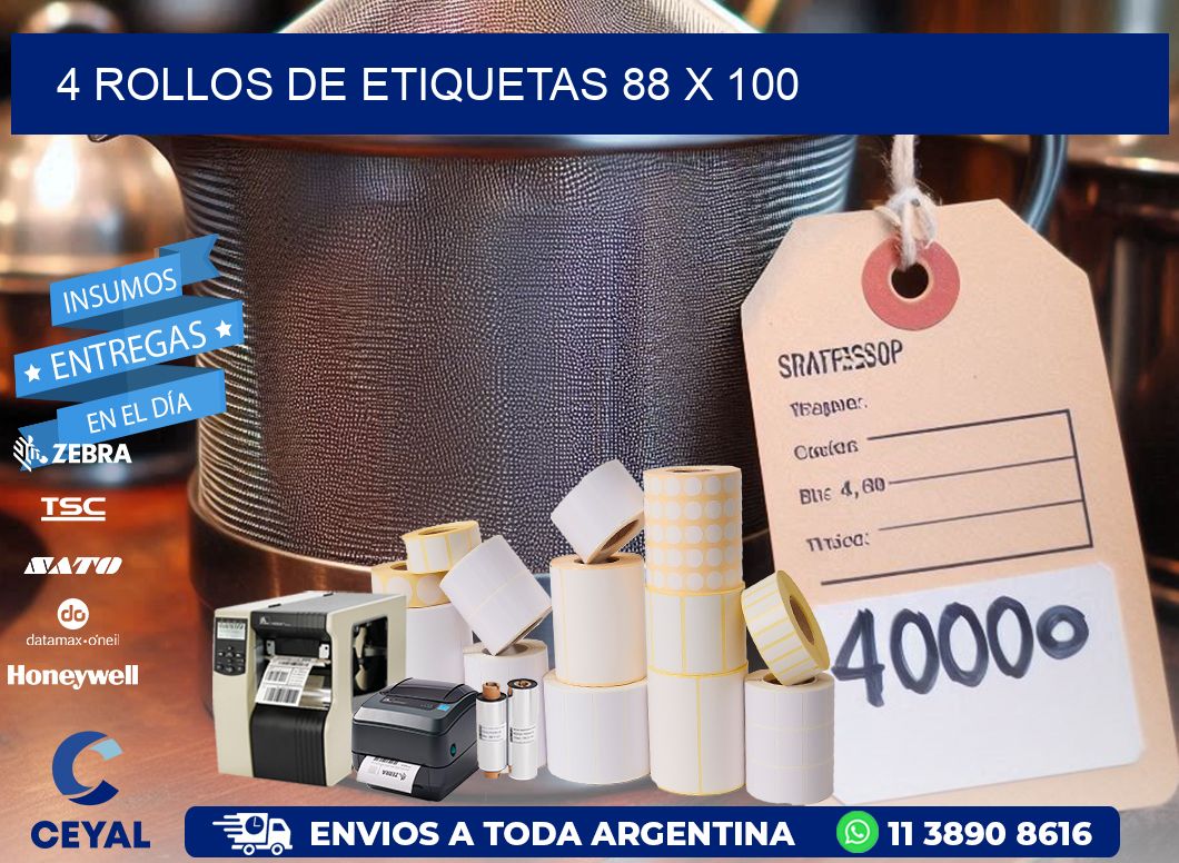 4 ROLLOS DE ETIQUETAS 88 x 100
