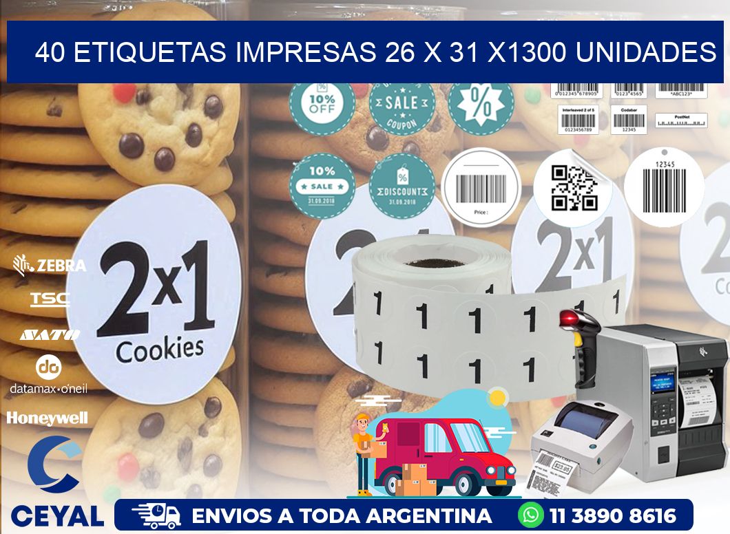 40 ETIQUETAS IMPRESAS 26 x 31 X1300 UNIDADES