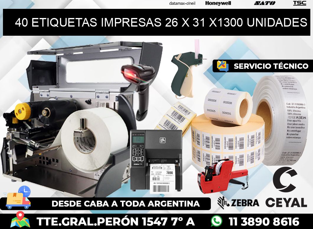 40 ETIQUETAS IMPRESAS 26 x 31 X1300 UNIDADES