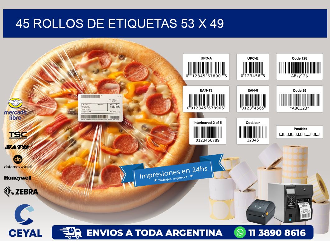 45 ROLLOS DE ETIQUETAS 53 x 49