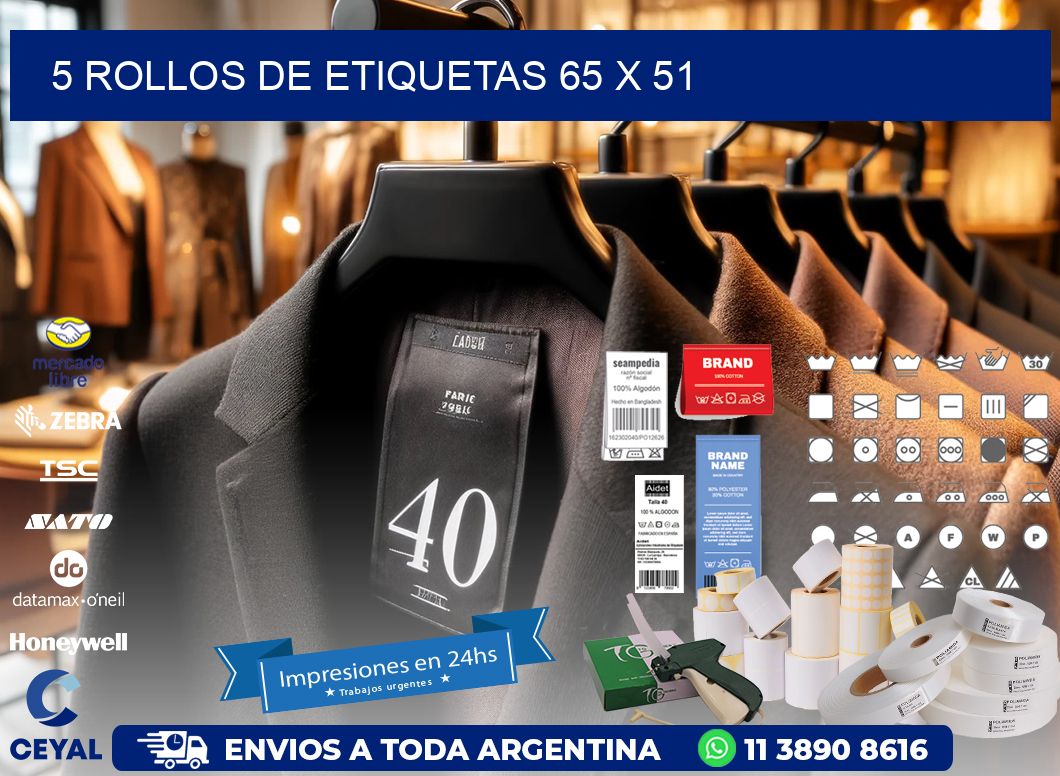5 ROLLOS DE ETIQUETAS 65 x 51