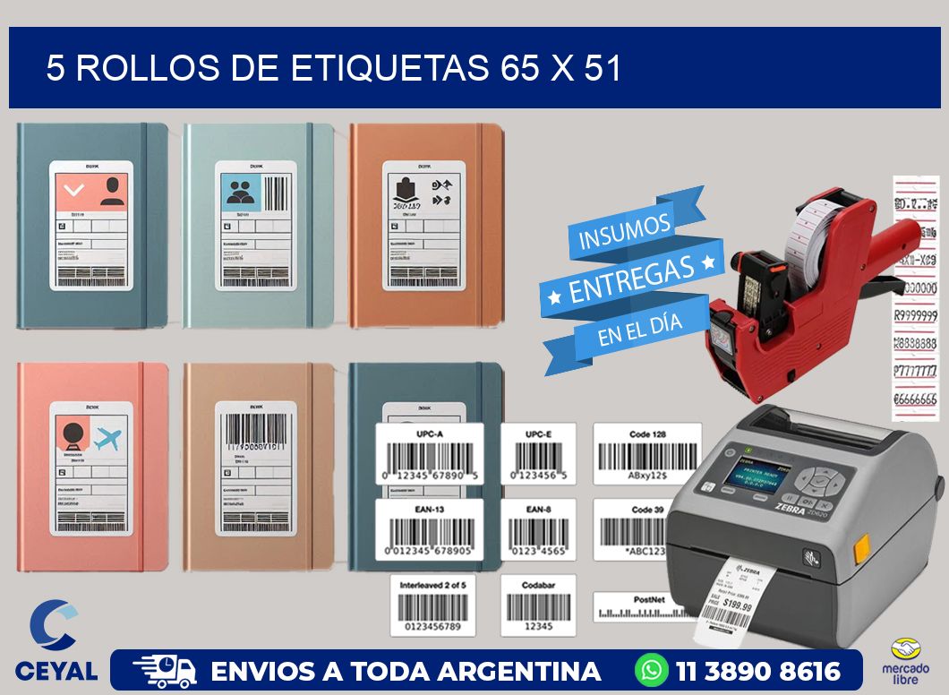 5 ROLLOS DE ETIQUETAS 65 x 51