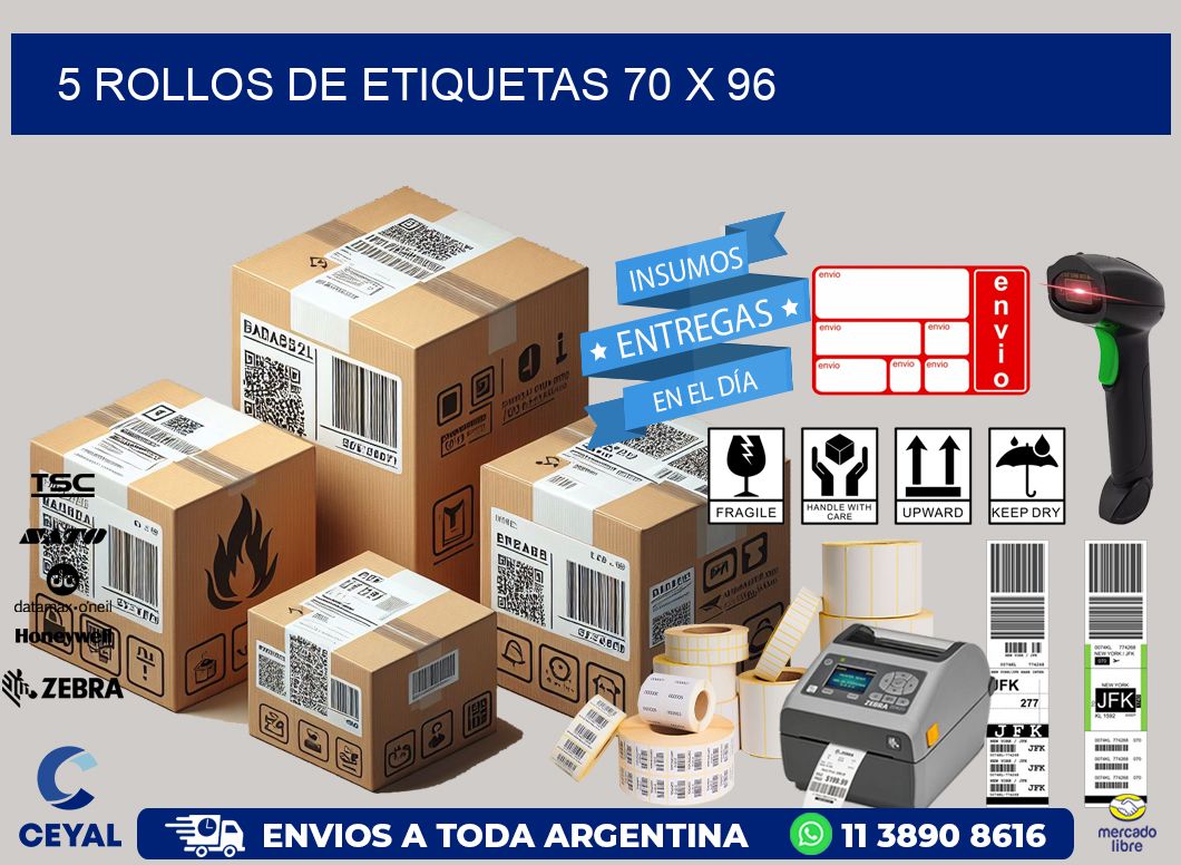 5 ROLLOS DE ETIQUETAS 70 x 96