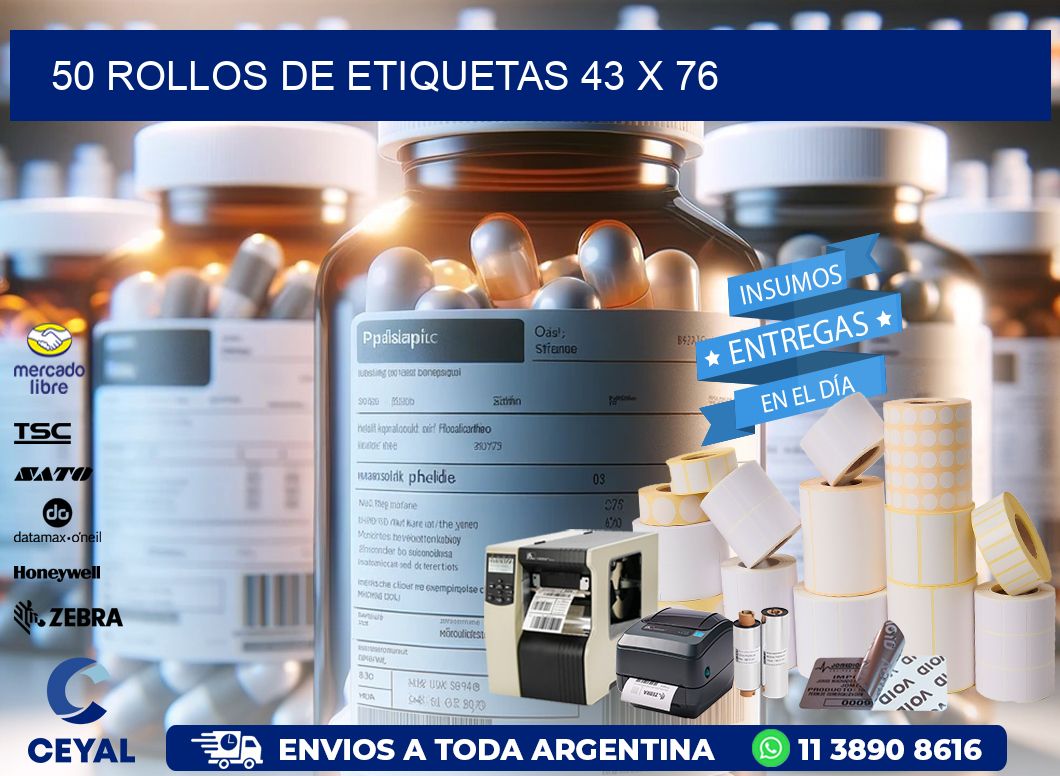 50 ROLLOS DE ETIQUETAS 43 x 76