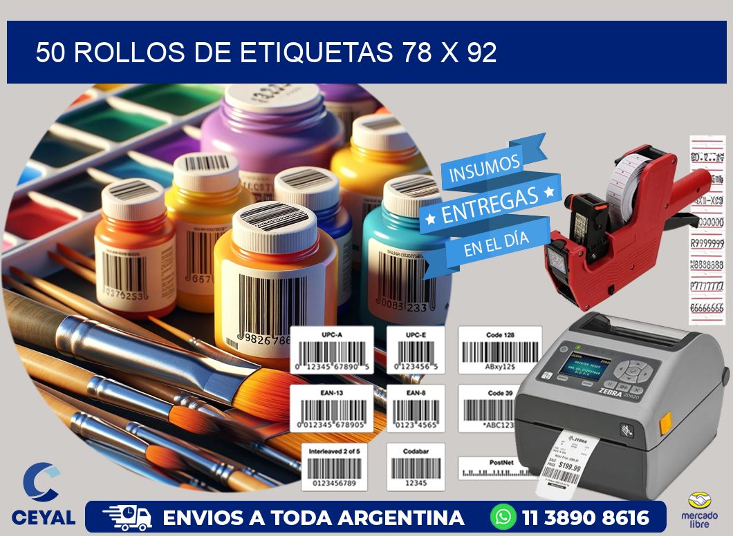 50 ROLLOS DE ETIQUETAS 78 x 92