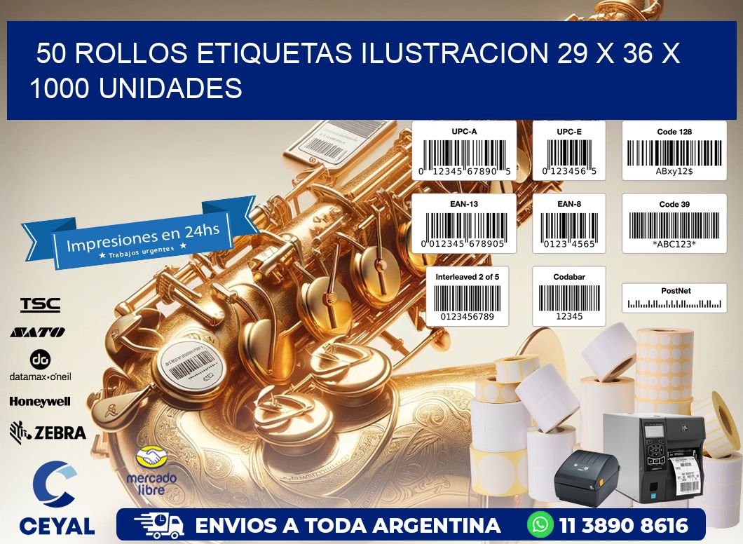 50 ROLLOS ETIQUETAS ILUSTRACION 29 x 36 X 1000 UNIDADES