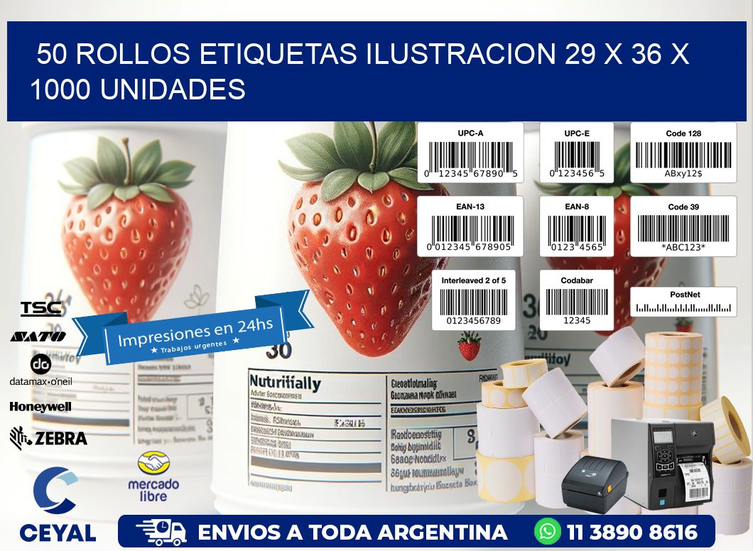 50 ROLLOS ETIQUETAS ILUSTRACION 29 x 36 X 1000 UNIDADES