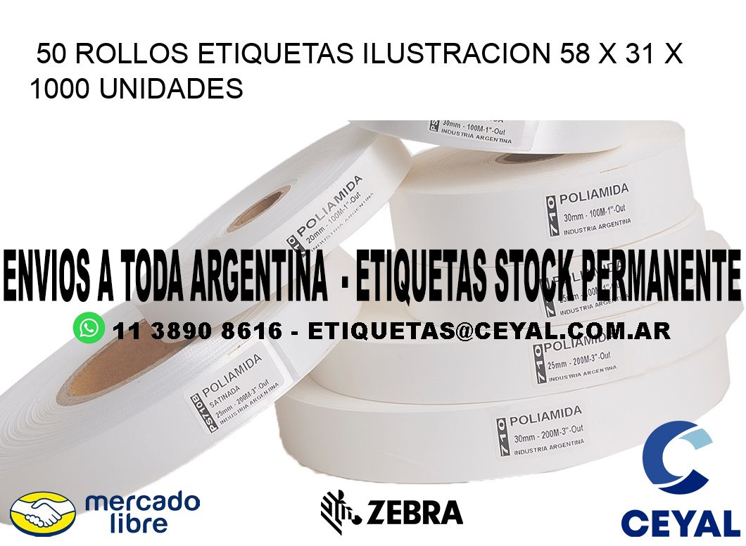 50 ROLLOS ETIQUETAS ILUSTRACION 58 x 31 X 1000 UNIDADES