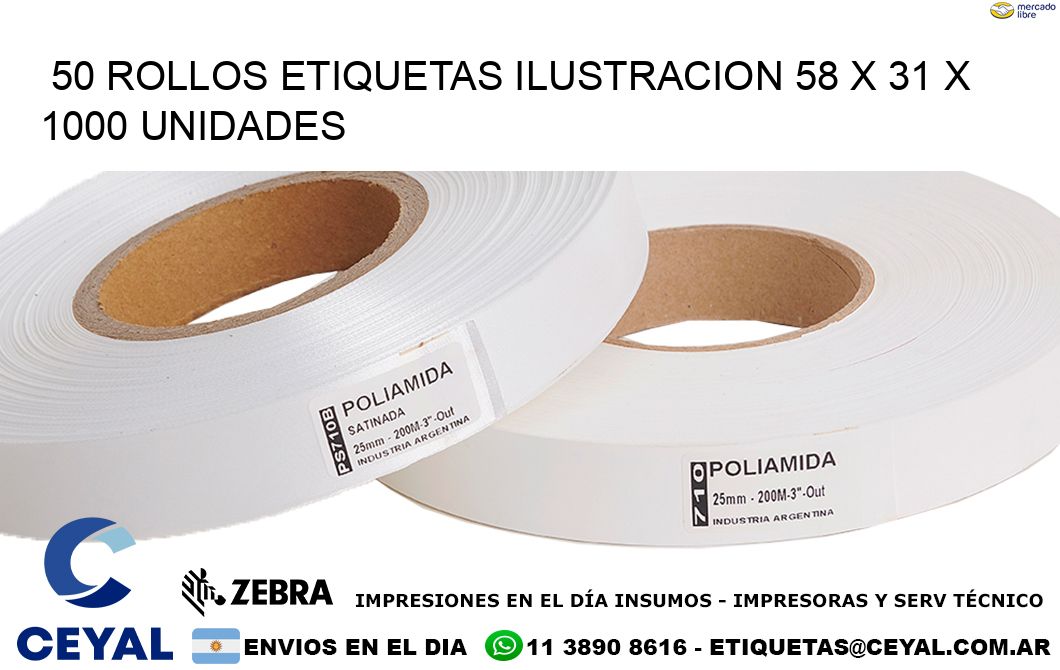 50 ROLLOS ETIQUETAS ILUSTRACION 58 x 31 X 1000 UNIDADES