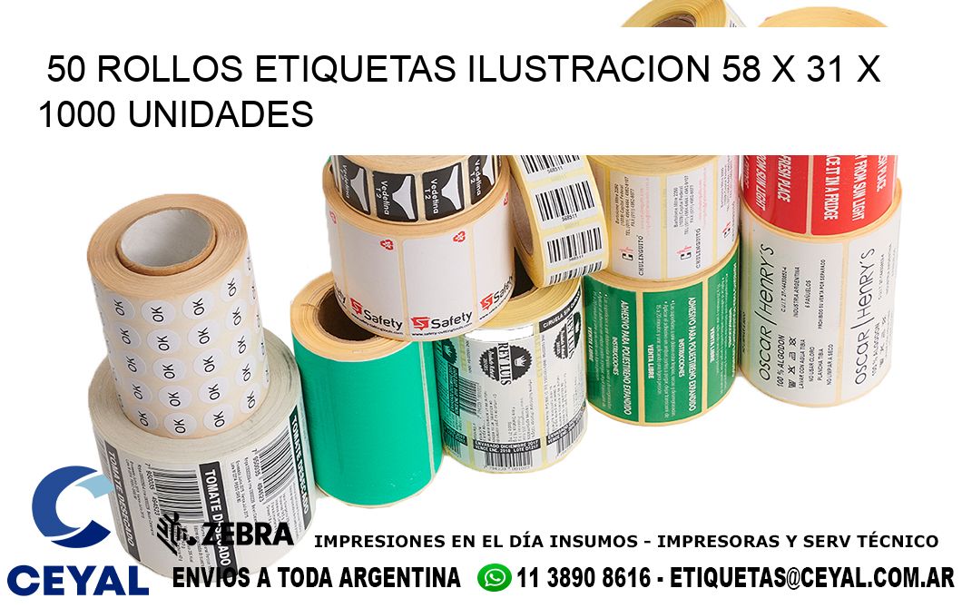 50 ROLLOS ETIQUETAS ILUSTRACION 58 x 31 X 1000 UNIDADES