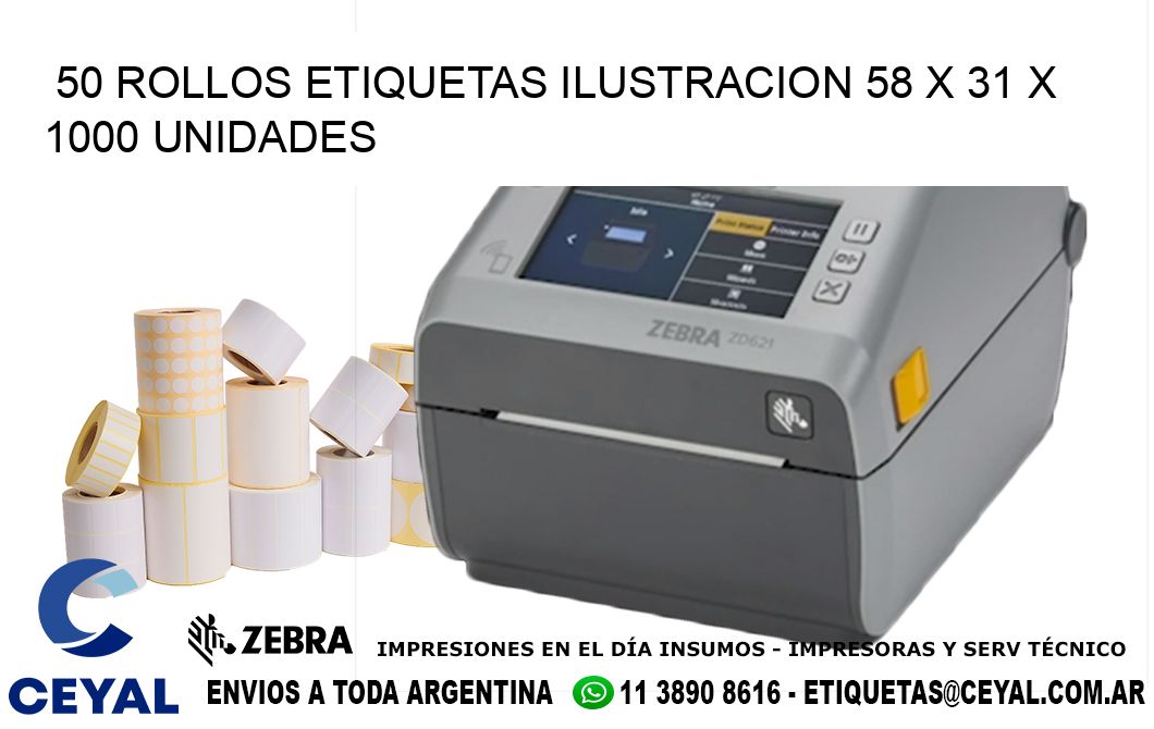 50 ROLLOS ETIQUETAS ILUSTRACION 58 x 31 X 1000 UNIDADES