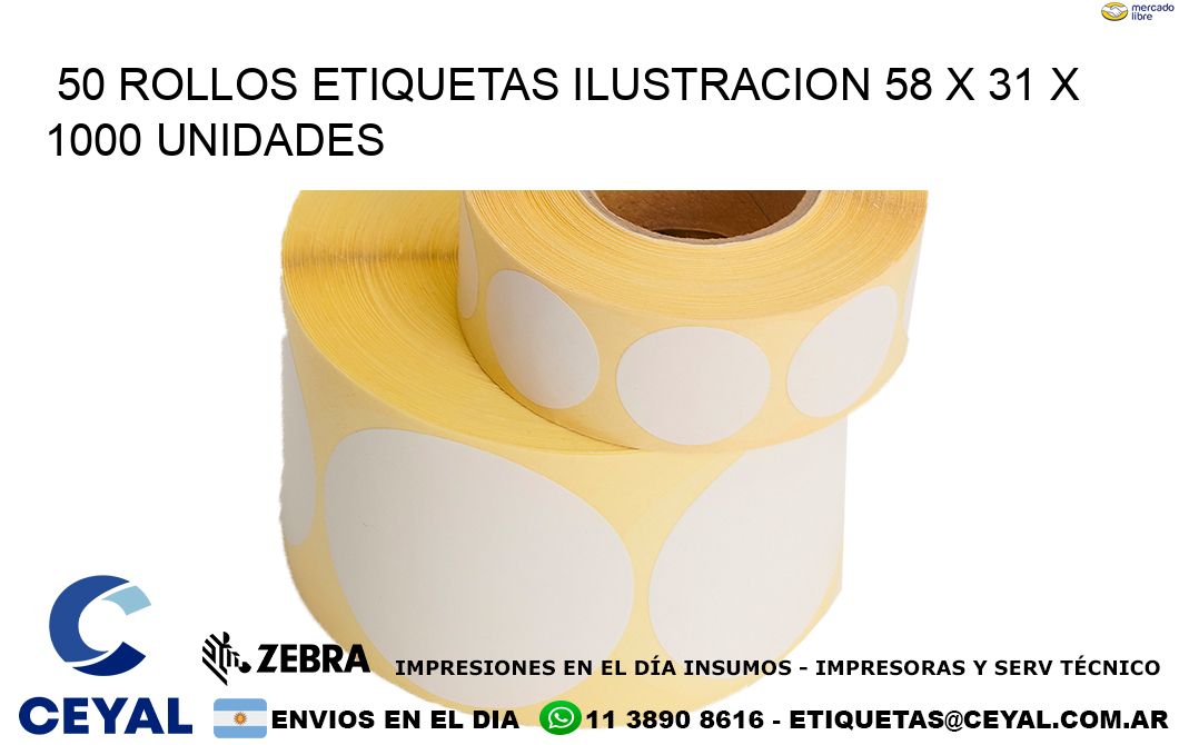 50 ROLLOS ETIQUETAS ILUSTRACION 58 x 31 X 1000 UNIDADES