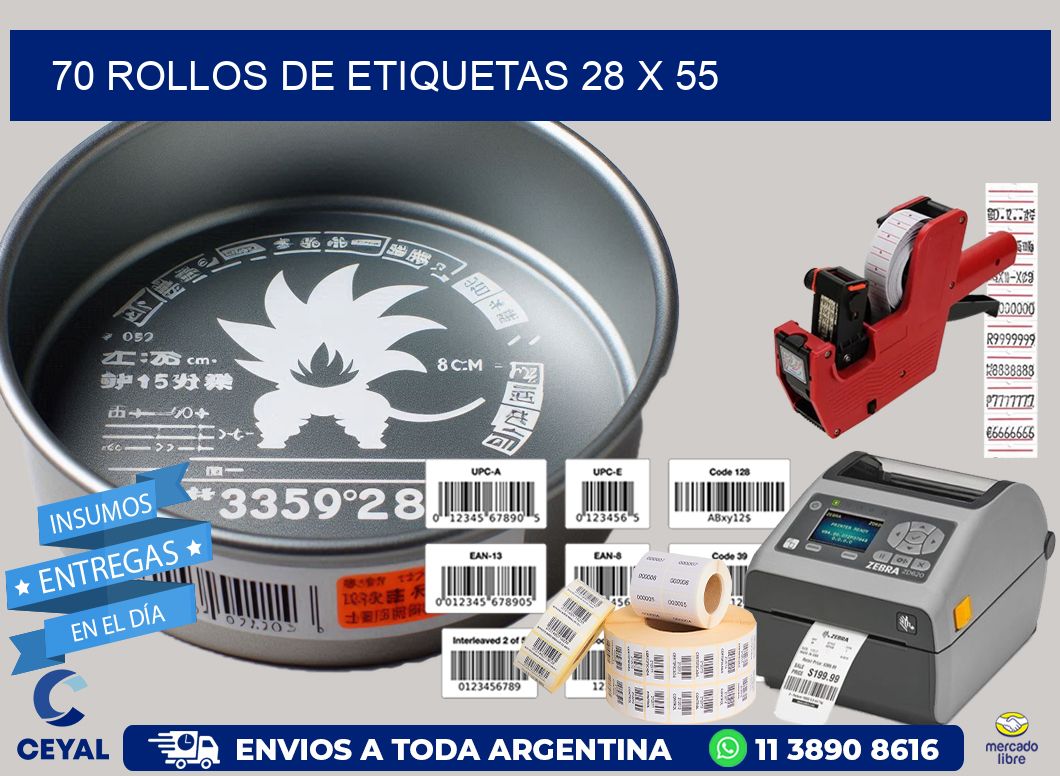 70 ROLLOS DE ETIQUETAS 28 x 55