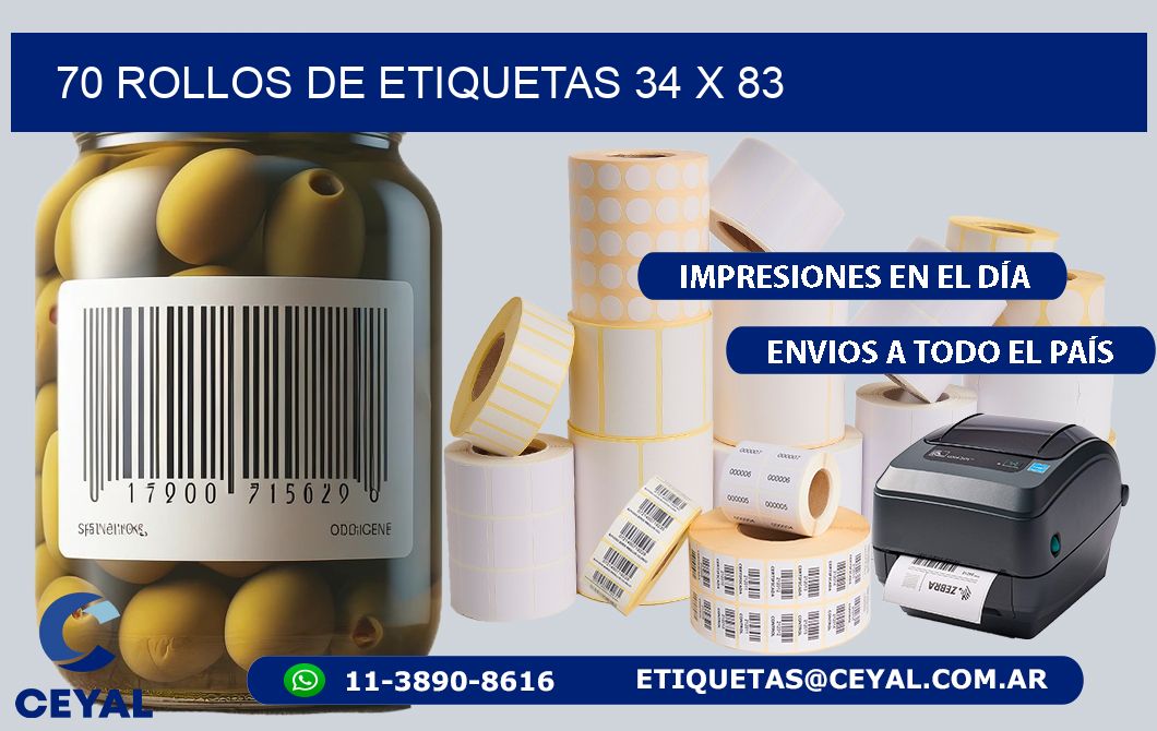 70 ROLLOS DE ETIQUETAS 34 x 83