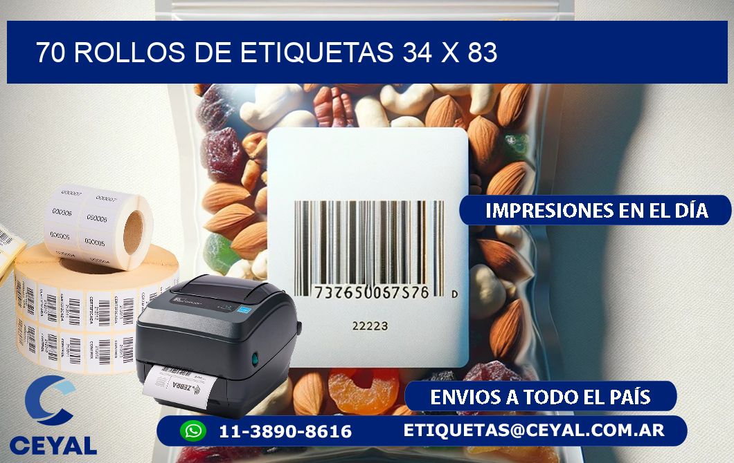 70 ROLLOS DE ETIQUETAS 34 x 83
