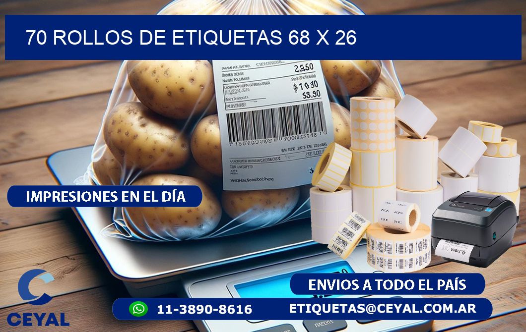 70 ROLLOS DE ETIQUETAS 68 x 26