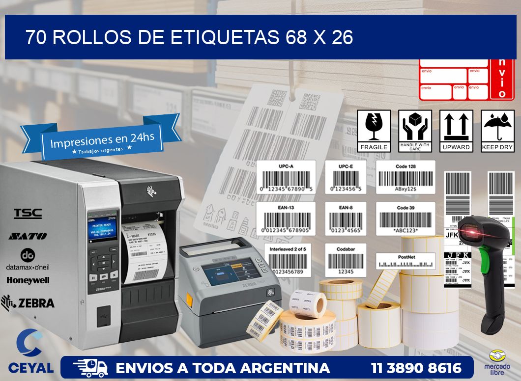 70 ROLLOS DE ETIQUETAS 68 x 26