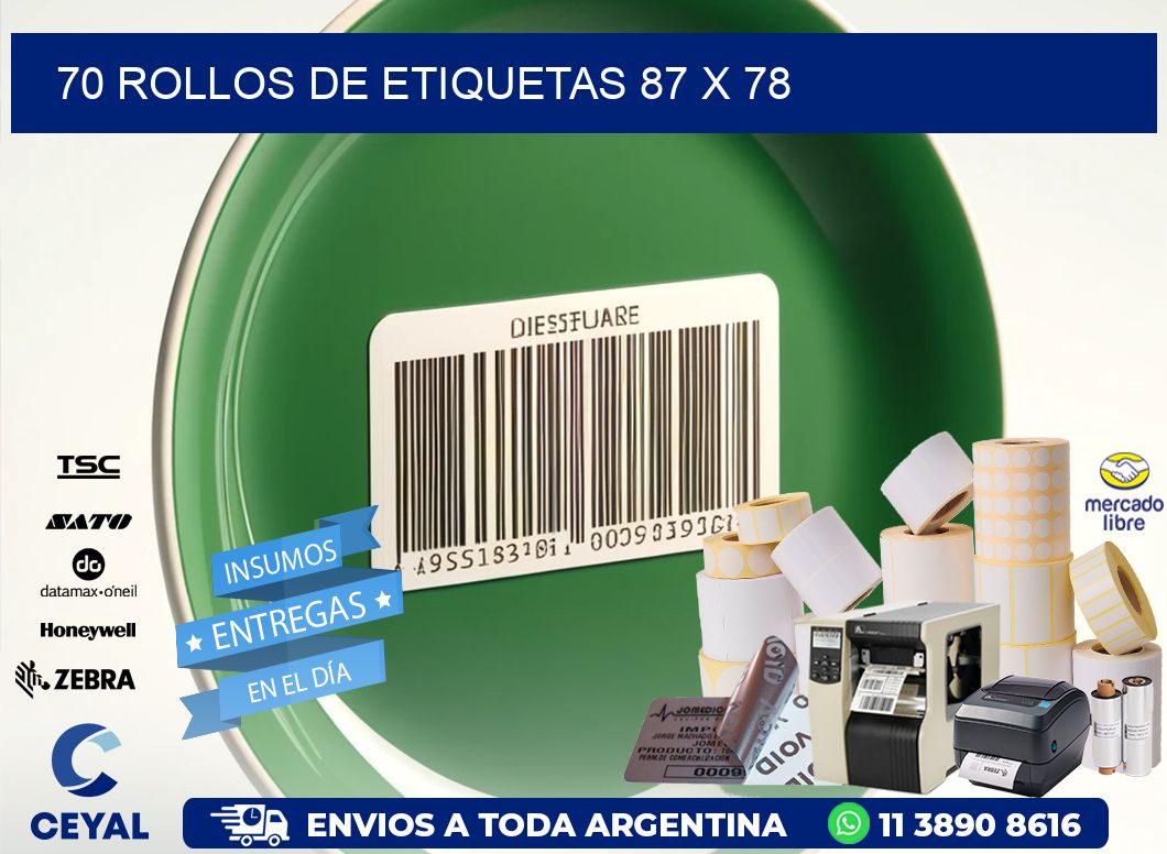 70 ROLLOS DE ETIQUETAS 87 x 78