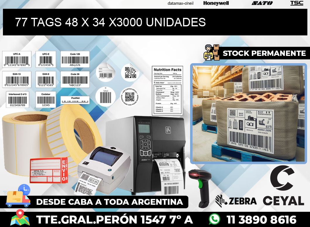 77 TAGS 48 x 34 X3000 UNIDADES