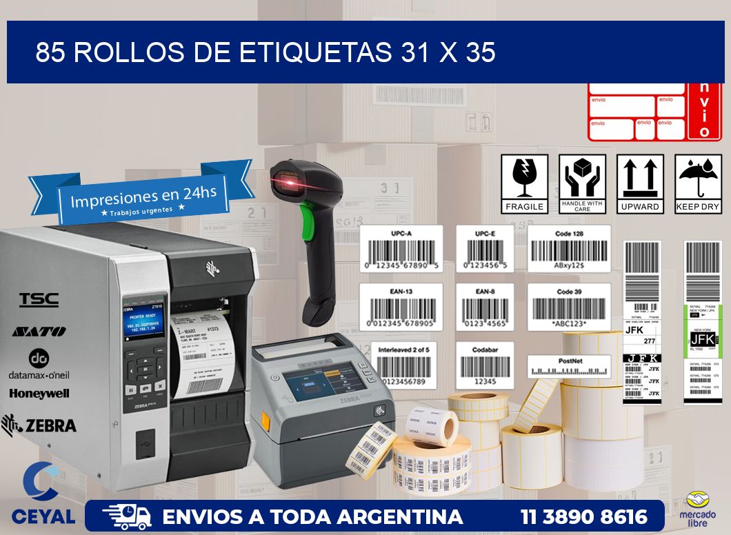 85 ROLLOS DE ETIQUETAS 31 x 35