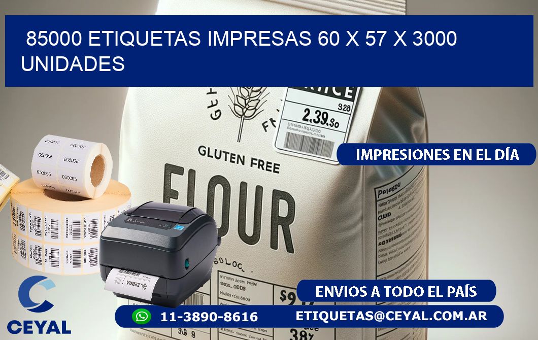 85000 ETIQUETAS IMPRESAS 60 x 57 X 3000 UNIDADES