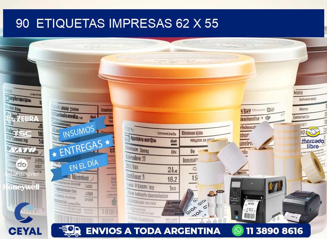 90  ETIQUETAS IMPRESAS 62 x 55
