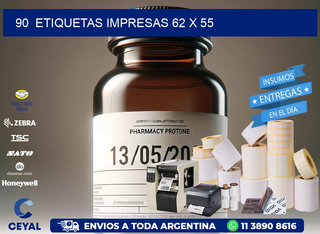90  ETIQUETAS IMPRESAS 62 x 55