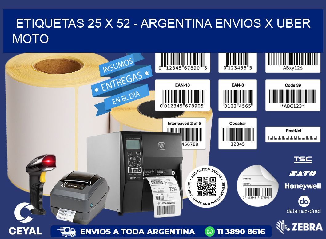 ETIQUETAS 25 x 52 - ARGENTINA ENVIOS X UBER MOTO
