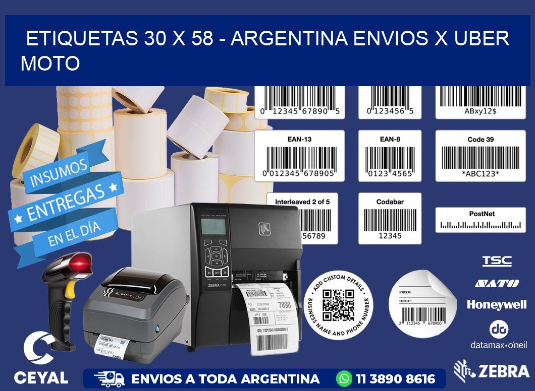 ETIQUETAS 30 x 58 - ARGENTINA ENVIOS X UBER MOTO