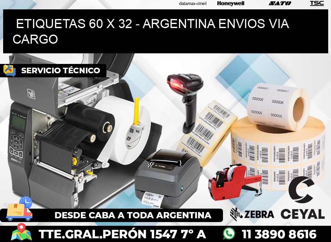 ETIQUETAS 60 x 32 - ARGENTINA ENVIOS VIA CARGO